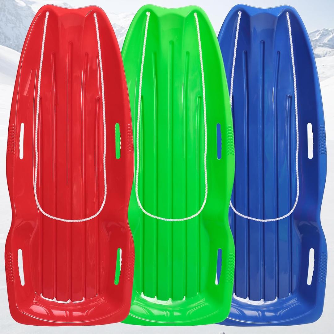 Plastic Snow Sled for Kids Adult- Flexible Sand Sled with Pull Rope for 1-2 Rider Toboggan Sleds Snow Sledding Kids Gift