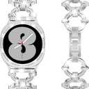 Mesime Bling Bands Compatible with Samsung Galaxy Watch 8/7 40mm 44mm, 20mm Stylish Replacement Strap Galaxy Watch 8/7 Band with Rhinestone Protective Case for Women (Silver)