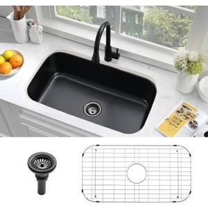 31 Inch Black Undermount Sink Stainless Steel-Bokaiya 31x18 Kitchen Sink Undermount Black Stainless Steel Sink 16 Gauge Single Bowl Kitchen Sink with Dish Grid