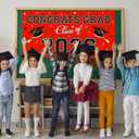 3 x 2026 Graduation Party Plastic Backdrop - 65" x 32.7" Congrats Grad Banner in Red, Large Class of 2026 Decorations, Photography & Grad Party Supplies