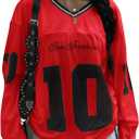 GORGLITTER Women's Oversized Breezy Bowl Jersey Shirt Y2K 90s Long Sleeve V Neck Graphic Streetwear Tops (Red)