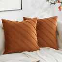 GIGIZAZA Decorative Velvet Pillow Covers 20x20, Set of 2 Burnt Orange Sofa Couch Throw Pillows Covers Cases, Living Room Square Cushion Accent Stripe Covers