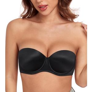 HACI Push up Strapless Bra Thick Padded Demi Underwire Add a Cup Convertible Straps Tshirts Multiway (Black)