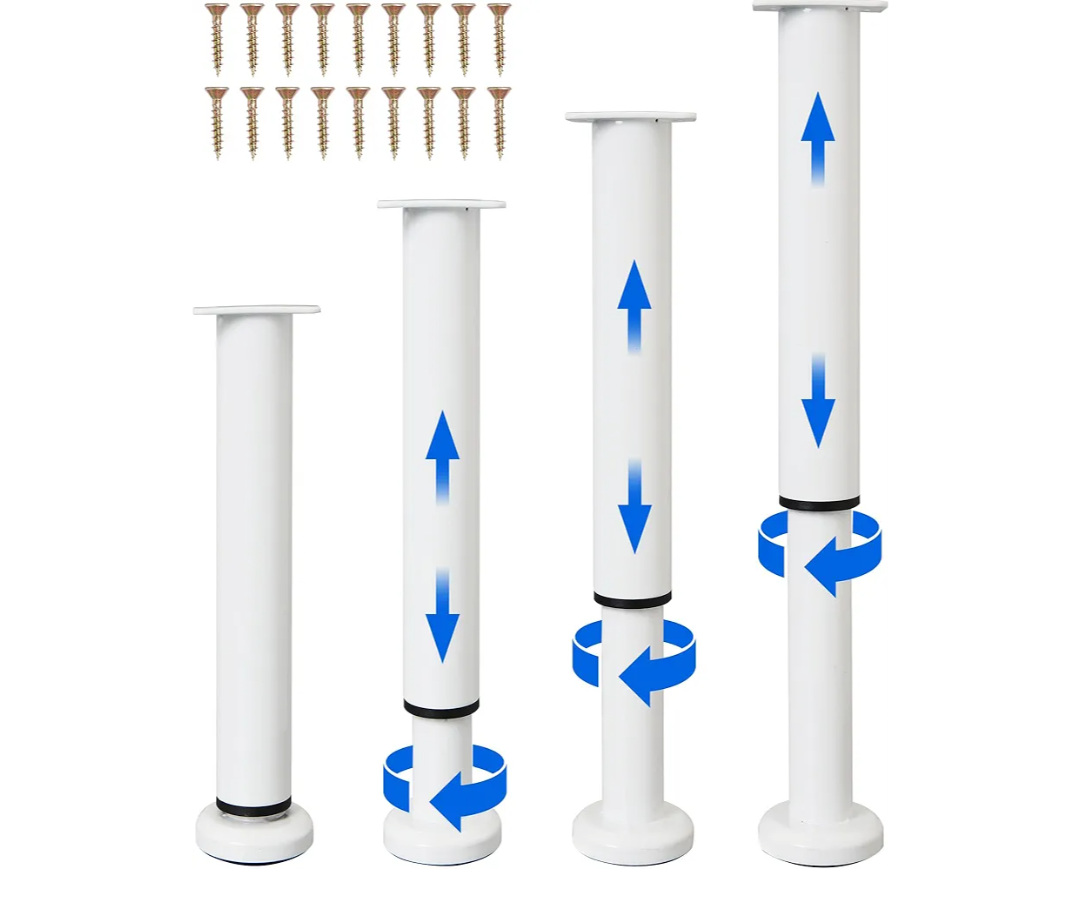 4 Pcs Adjustable Height Bed Support Furniture Legs [with Screws] for Bed Frame,Metal Adjustable 10-17 inch for Bed/Sofa/Cabinet/Couch/Dresser/Table -Heavy Bed Replacement Legs (White)