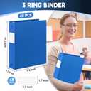 Henoyso 48 Pcs Blue 1.5 Inch 3 Ring Plastic Binder Bulk, 1 1/2 Inch Soft Flexible Binders Three Round Rings Fit 8.5x11 Papers for School Office Home File Organization Supplies