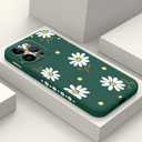 for iPhone 15 Pro Max Case, Side Chrysanthemum Pattern Design, Soft Shockproof Camera Lens Protector Phone Case for iPhone 15 Pro Max Flower, Daisy Green