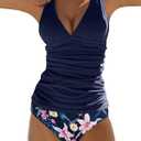 Beachsissi Women's Cute Floral Print Swimsuits V Neck Tummy Control Tankini Set, Size S