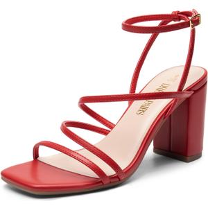 DREAM PAIRS Women's Heels Chunky Block Strappy Square Open Toe Ankle Buckle Heeled Sandals Wedding Party Dress Shoes Indie, 8.5