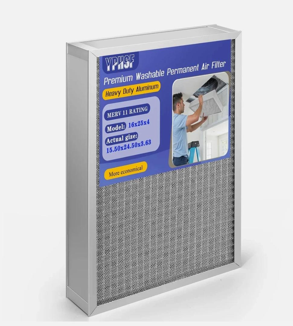 16x25x4 Reusable AC Furnace Filter Washable MERV11, Electrostatic - Permanent, Enjoy Fresher Air in Home and Office HVAC Furnace Systems，Actual Size:15.50x24.50x3.63Inch 1 Pack