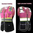 HoliSecure Safety Vest for women, Hi vis Reflective Lady Work vest With 9 Multi Pocket And Zipper(Pink+Black Medium) 