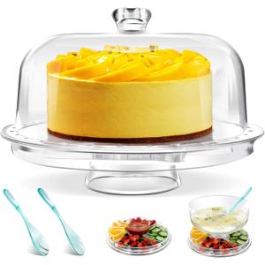 Cake Stand with Dome Lid,6 in 1 Cookie Platter & Snack Bowls,Large Serving Plate Platter with lid - Wedding Birthday Parties, Dessert Displays & Family Gatherings