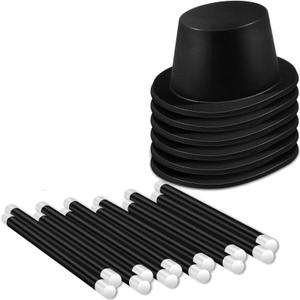 SATINIOR 4 Pcs Magician Black Top Hat Plastic top Hats with 12 Magician Wands Plastic Large Magic Party Favors for Kids Dress up Party Birthday Supplies