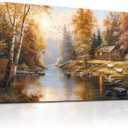 MEICEN88 Autumn Forest Landscape Painting Canvas Wall Art For Living Room Modern Nature Wall Art Farmhouse Decor For Bedroom Office Aesthetic Artwork Wall Picture Home Decor Ready To Hang 24x48