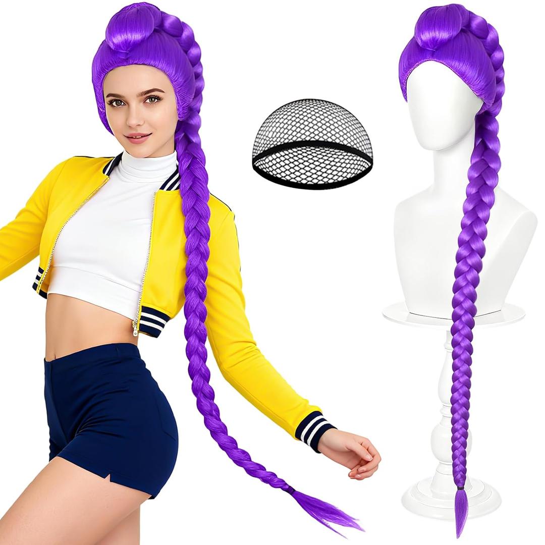 MEEZY Long Purple Braid Wig for Women Adult, Halloween Cosplay Funny Wigs Braided Hair for Halloween Costume Cosplay Carnival Christmas Stage Modeling Bachelor Party Supplies