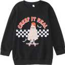 IZYJOY Kids Halloween Sweatshirt Girl Boy Funny Ghost Skateboard Creep It Real Crewneck Pullover Spooky Season Shirt Top (10-11 Years, Black)