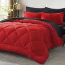 Anluoer Queen Comforter Set -7 Pieces Bed in a Bag Queen Size, Reversible Bed Set with 1 Comforter(88"*88"), 2 Pillow Shams, 2 Pillowcases, 1 Flat Sheet, 1 Fitted Sheet, Red & Black