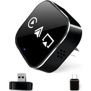 VQU 3 in 1 Mini Wireless Carplay Adapter for Phones, Carplay/ Android Auto for Adapter, Bluetooth 5.0, Plug & Play, USB/ Type-C Connection, iOS10+ / Android 11 (Black)
