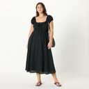 The Drop Women's Melody Cap Sleeve Tie Front Cotton Dress (Black)