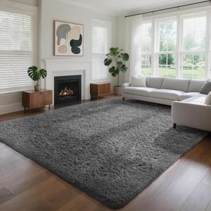Ophanie 8x10 Area Rugs for Living Room, Large Shag Bedroom Carpet, Grey Big Indoor Thick Soft Nursery Rug, Gray Fluffy Carpets for Boy and Girls Room Dorm Home Decor Aesthetic