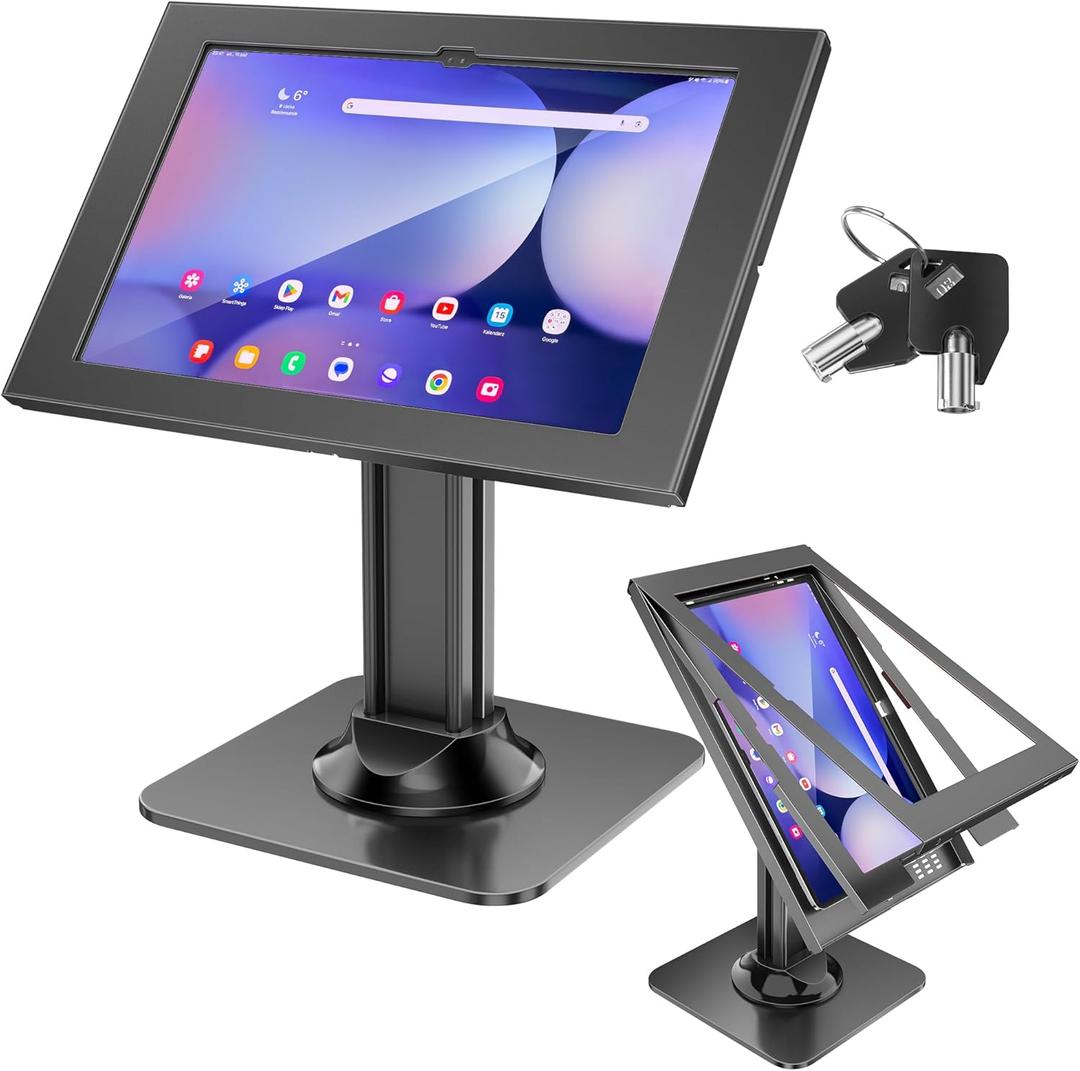 AboveTEK Anti-Theft Tablet Kiosk Stand  Heavy-Duty 10.8 lbs Aluminum Security Mount, 360 Swivel & Lock, Fits Samsung Galaxy Tab S11/S10/S9/S8 Ultra (14.6") for Retail & Business (Black)