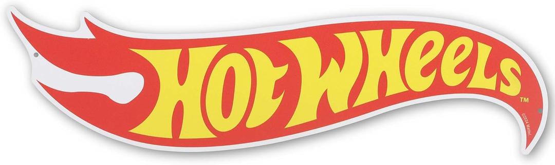 Mattel Hot Wheels Classic Flame Logo Metal Sign - Small Hot Wheels Wall Decor for Kids' Bedroom or Man Cave (Yellow)