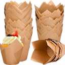 120 Counts Natural Tulip Cupcake Liners for Baking Cups, Food Grade Parchment Paper Muffin Liners Holders, Standard Tulip Cupcake Liners, Greaseproof Cup Cake Wrappers for Party, Christmas