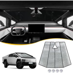 Front Windshield Sunshade Compatible with 2023 2024 2025 Tesla Cybertruck Accessories, for Tesla Cyber Truck Foldable Windshield Sun Shades Front Window Glass Sun Blocker Cover, Aluminum Foil