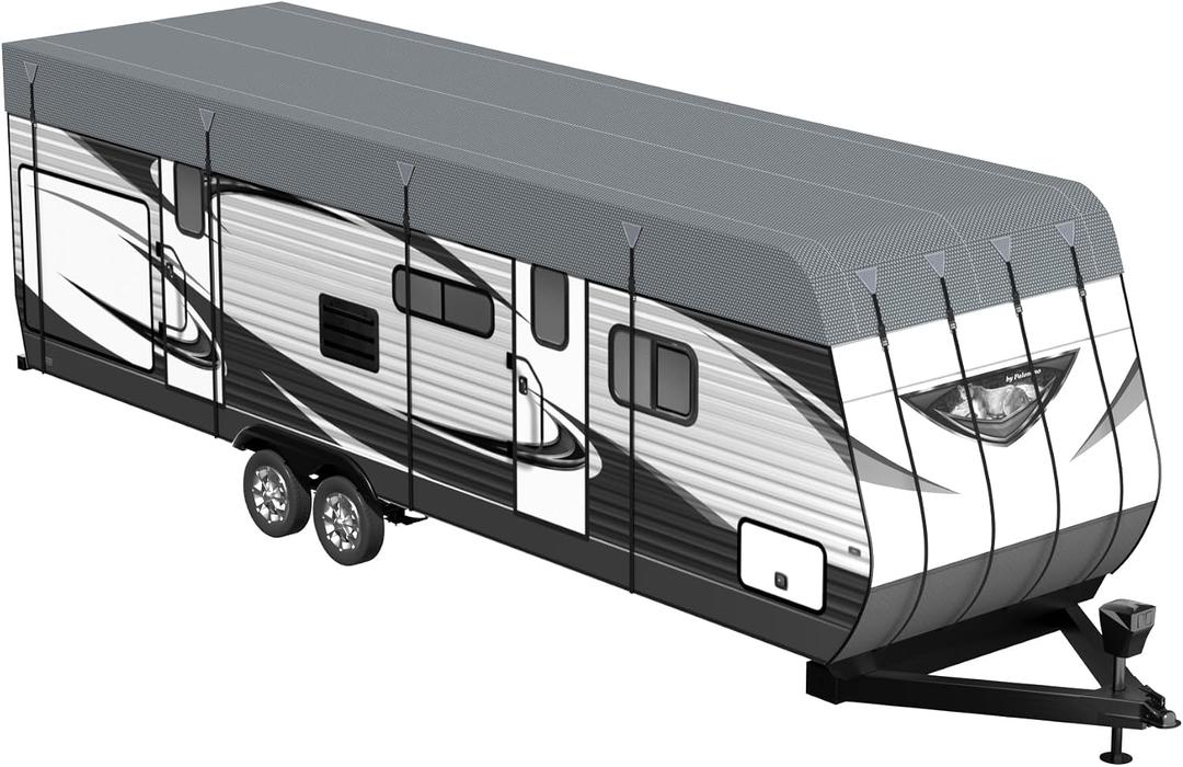 Camper Trailer Rv Roof Cover - Utility Travel Class A/B/C Pop Up Heavy Duty Covers 5th Wheel Sun Shade Motorhome Heat Equipment Motor Home Canopy Waterproof Tarp Heavy Hail Canvas,24.6 FT x12.5 FT
