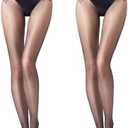 Aaronano 2 Pairs Women's Sheer Seamless Pantyhose Shiny Tummy Control Tights 20D High Elastic Shimmer Silk Stockings M Black