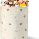 LemonRoad Macaron Heart Laundry Hamper Large Cotton Rope Storage Basket Woven Storage Bucket with Handles for Bathroom Bedroom Nursery Toy Clothes Organizer, 60 L