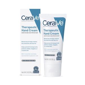 CeraVe Therapeutic Hand Cream for Dry Cracked Hands With Hyaluronic Acid and Niacinamide, Fragrance Free 3 Ounce