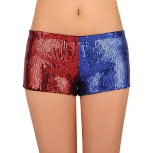HDE Women's Red and Blue Metallic Sequin Booty Shorts for Harley Misfit Halloween Costume (X-Large)