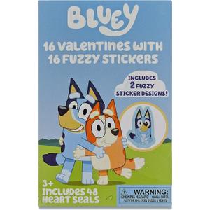 Paper Magic Group Bluey Valentine's Day Cards and Bluey Fuzzy Sticker Set - Valentine Exchange Cards