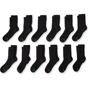 Hanes Boys' Socks, Double Tough Cushioned Crew Socks, 12-pair Packs (Large, Black)
