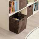 Handwoven Paper Woven Cube Basket Organizer with Handles set of 4 Foldable Storage baskets for Bedroom Living Room Cubby Storage Units for Clothes Books Toys (Brown, 13" L x 13" W x 13" H)