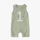 Ritatte Baby Boy 1st Birthday Outfit One Birthday Embroidery Romper Sleeveless Jumpsuit Cute Summer One Year Old Overalls, 1Y, Green-stripe