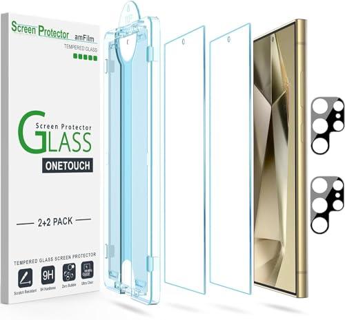 amFilm Auto-Alignment OneTouch for Samsung Galaxy S24 Ultra 6.8'' Screen Protector + Camera Lens Protector, Tempered Glass, 30 seconds Installation, Bubble Free, Anti-Scratch (S24U-6.8")