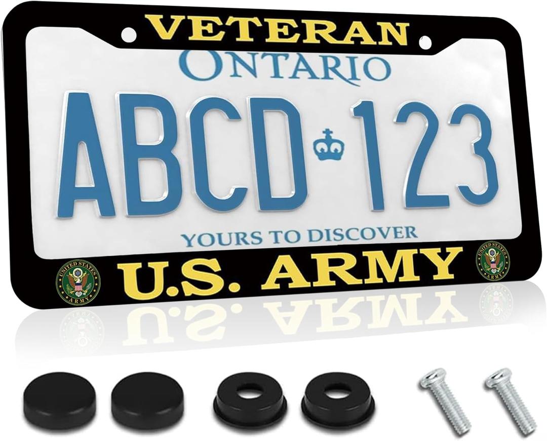 Designed for US Army Veteran License Plate Frame, Rustproof Mounting Bracket for Front or Rear Vehicle Plates (TZ-JD-CPJ-2)