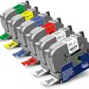 6-Pack 24mm 0.94" Laminated Tape Compatible for Brother 24mm Label Tape Tze-151 251 451 551 651 751 P Touch Tze Tz 1 Inch Multi-Color Label for PTD610BT PTD600 PTP710BT PTP750W PTP910BT (Black on Clear/White/Red/Blue/Yellow/Green)