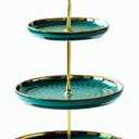 3 Tier Round Porcelain Tiered Cupcake Stand, Tiered Serving Stand, Dessert Stand, Serving Tray Platter for Tea Party, Wedding and Birthday (Green)