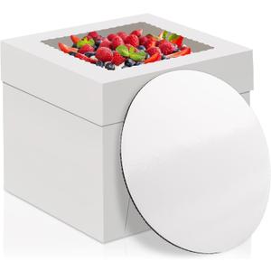 WINKIO 10 Inch Cake Box with Cake Boards, 2 Pack Disposable Cake Carrier, Cakes Transport Container, White Bakery Holder with Window, for Cookies, Pies, Cupcakes, Pastry (10108 Inches)