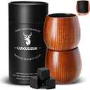 Charred Wooden Bourbon Drinking Glass, Include 3 Ice Whiskey Rocks, Old Fashioned Wood Whiskey Cup Tumblers, for Men, Dad, Husband, Brother, Friends