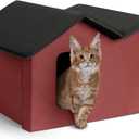 K&H Pet Products Extra-Wide Heated Outdoor Cat House for Outside Pets in Winter, Weatherproof Outdoor House for Ferals, Insulated Shelter, 2 Doors, Waterproof Heated Cat Bed, Safety Listed - Red