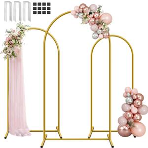 Hemmotop Metal Arch Backdrop Stand Set of 3, 6ft, 6.6ft, 7.2ft Wedding Arch Frame for Backdrop, Balloons, Flowers, Garden Dcor, Gold Arched Stand for Birthday, Baby Shower, Graduation Party, 3 Pieces