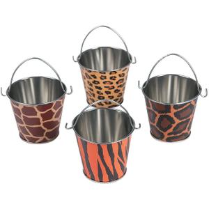 Fun Express Animal Print Safari Tin Pails (Set of 12) Party Supplies and Treat Favor Containers - VBS Vacation Bible School Supplies/Decor