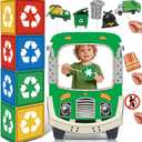 Trash Truck Birthday Decorations, Garbage Truck Photo Booth Props Set, Garbage Truck Cardstock Standee with Recycling Box Decorations for Birthday Party or Baby Shower Decor