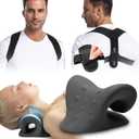 Neck Stretcher & Posture Corrector for Women and Men, Cervical Traction for Spine Alignment, Adjustable Upper Back Brace & Elastic Support for Shoulder Back Pain Relief (Black)