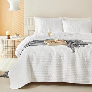 WARMDERN White Quilt Set Queen Size, Cooling Summer Quilt for Hot Sleeper, Soft Lightweight Bedding Bedspread Coverlets for All Seasons(White, Queen)