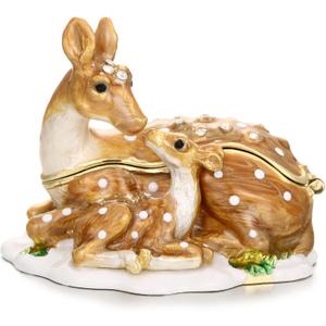 Hand Painted Trinket Box for Home Decor Accents, Enamel Hinged Jewelry Box for Bookshelf Office Table Desk Decoration, Classical Figurine Collectible Keepsake Animal Sculptures (Sika Deer)