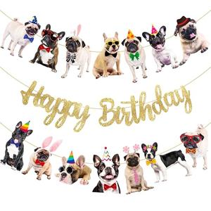 umoni 3Pcs Pug & French Bulldog Birthday Banners - Multicolor, Double Sided, 80x30 Inch Rectangular Party Banners for Dog Themed Celebrations